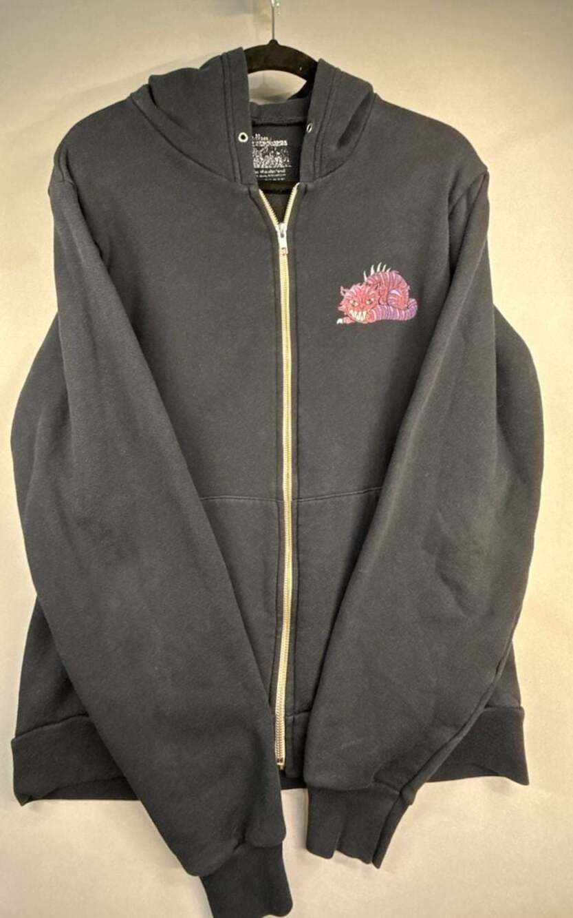 Threadless Zombies in Wonderland Cheshire Cat Graphic Black Zip Up Hoodie